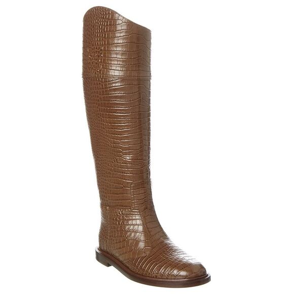 Fendi Karligraphy Croc-Embossed Leather Boot, Brown - Picture 1 of 5
